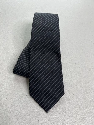John Varvatos Black and Gray Striped Pattern 100% Silk Skinny Tie NWOT - Image 1 of 4