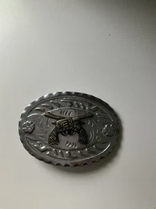 Paisley Western Cowboy Guns Wild West Cowboy Vintage Belt Buckle - Picture 1 of 3