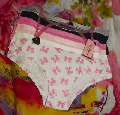 5 NEW JUICY COUTURE JC6555 5PKAM SIGNATURE WAIST COTTON HIPSTER PANTIES XL - Image 1 of 2