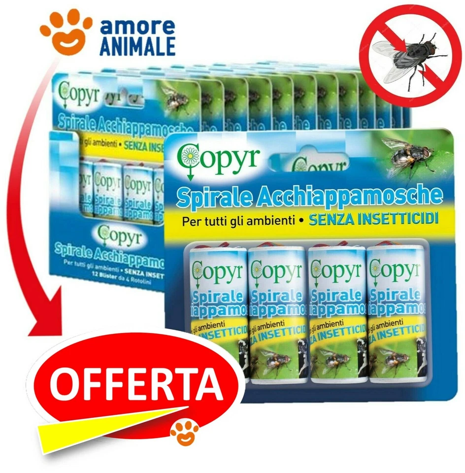 Copyr CARTA MOSCHICIDA Ecologica Confezione con 4 Spirali - CATTURA le MOSCHE