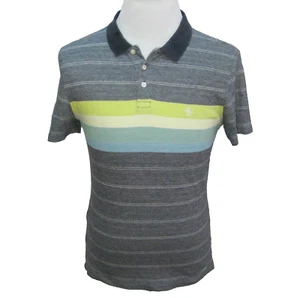 PENGUIN Men's (Size Medium) Gray Striped Slim Fit Short Sleeve Logo Polo Shirt - Picture 1 of 5