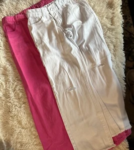 2 Pair Shein Straight Leg Pink & White Jeans Tween Girls Size 9-10 Y - Picture 1 of 6