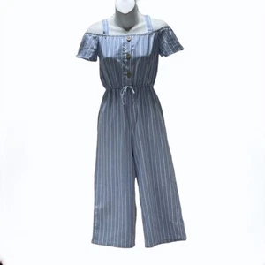 Lily Bleu Womens Size 10 Blue Striped Jumpsuit - Picture 1 of 7