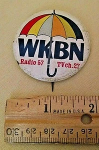 WKBN PIN RADIO 57 TV CH 27 YOUNGSTOWN OHIO UMBRELLA GRAPHIC BUTTON VINTAGE 2". - Picture 1 of 4