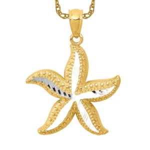 14K Solid Two Tone Gold Starfish Necklace - Picture 1 of 12