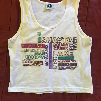 Camiseta sin mangas mediana Avalon Apparel para mujer hecha en EE. UU. Vintage años 90 Shasta California Foto 1 de 4