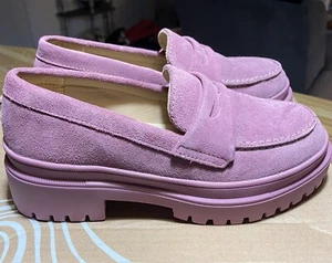 Portland Leather PATINA ZOE CHUNKY Penny Loafer FOXGLOVE LT PURPLE SUEDE 5.5 - Picture 1 of 7