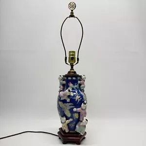 Chinese Ceramic Climbing Children Fertility Figural Lamp Hand Painted Butterfly - Picture 1 of 17