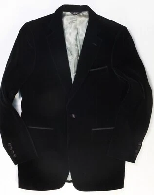 复古 Bill Blass 天鹅绒正式单扣西装外套 38S 美国制造黑色 — 第 1/4 张图片
