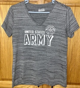 Under Armour US Army Women’s M V Neck T Shirt Grey Semi-Fitted Heat Gear Logo - Picture 1 of 10