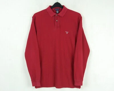 GANT HOMMES S Polo Manche Longue Coton Rouge Décontracté Habillé Haut Boutonné - Photo 1/4