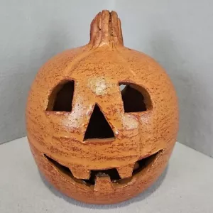 Terra Cotta Halloween Jack O Lantern Pumpkin Candle Holders 10.5" Tall - Bild 1 von 7
