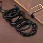 4-pcs Fashion Men Vintage Black PU Leather Braided Handmade Bracelet Unisex Set