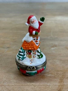Vintage klappbare Schmuckschachtel handbemalt Weihnachten WEIHNACHTSMANN AUF DEM ROOFTOP Urlaub - Bild 1 von 7