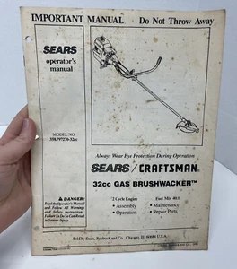 VINTAGE SEARS CRAFTSMAN GAS BRUSHWACKER #358.797260- 32cc OPERATOR'S MANUAL - Picture 1 of 4