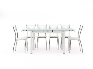 TAVOLO ALLUNGABILE VETRO METALLO ESTENSIBILE CUCINA PRANZO 6 POSTI - Photo 1 sur 7