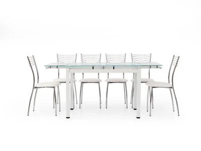 Extendable Glass Metal Table For Kitchen Dining 6 Seats - Image 1 of 4