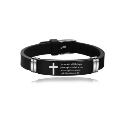 Pulsera ajustable de silicona con versículo bíblico cristiano unisex negra Foto 1 de 4