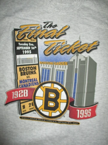 The Garden FINAL TICKET Sept 26 1995 BOSTON BRUINS (LG) T-Shirt Tags BOURQUE ORR Cover