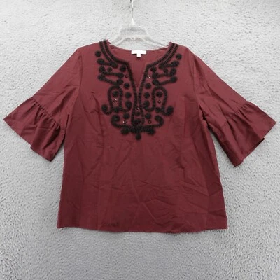 Top Talbots RSVP Mezcla Seda Lentejuelas Grande Rojo Borgoña Mujer Manga Campana NUEVO Foto 1 de 4