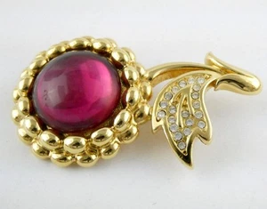 Broche Monet Vintage Oro Mogol Gripoix Cabujón Rosa Jalea Vientre Flor Prendedor - Imagen 1 de 9