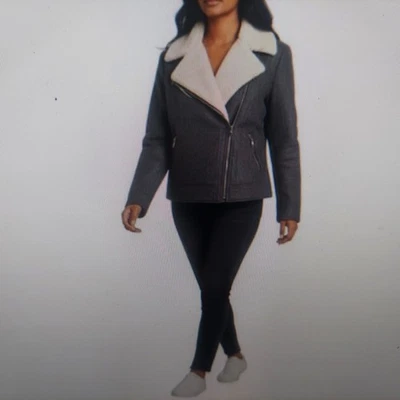 Chaqueta de moto EXPRESS para mujer sintética forrada de piel de oveja gris carbón talla M Foto 1 de 4