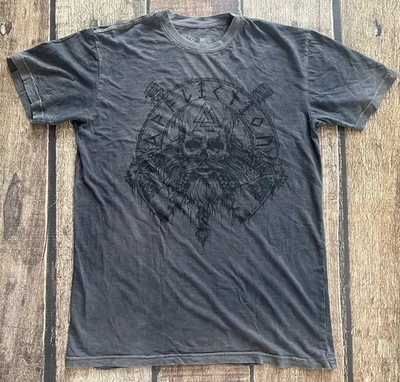 CAMISETA CALAVERA CUELLO REDONDO AFLICTION DISTRESSED GRIS HOMBRE MEDIANA EXCELENTE ESTADO Foto 1 de 4