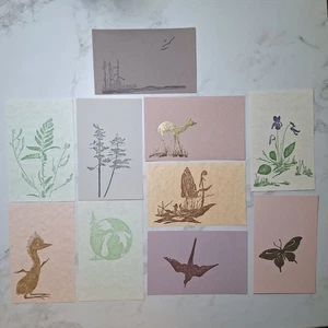 Sarah Gwen Frostic Postcard Block Prints Mini Vintage Nature Michigan Morel Fern - Picture 1 of 12