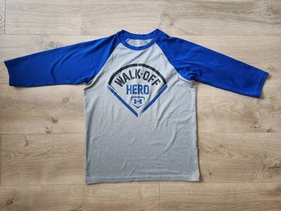 Under Armour Shirt Baseball Youth  Large YLG Gray Blue Shirt Walk Off Hero - Image 1 of 4