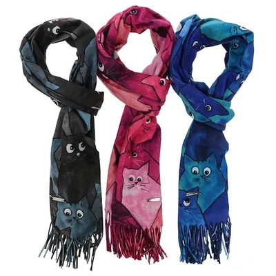 Equilibrium Quirky Soft Feel Cat Cats Animal Scarf Grey Pink Blue Colours