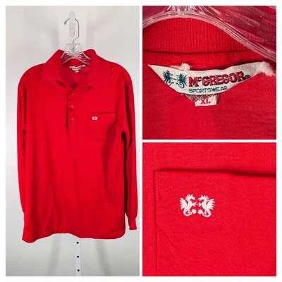 Vintage McGregor Knit Polo Shirt Long Sleeve Red 60s 70s Mod Dragon XL - Image 1 of 4