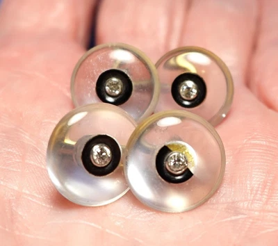 18K WHITE GOLD DIAMOND GLASS DISC ENAMEL CUFFLINKS ANTIQUE 5.7 GRAMS - Image 1 of 2