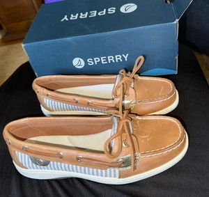 NWB Sperry Top-Sider Shoes Womens Size 8M Boat Nautical Stripe Gold Memory Foam - Picture 1 of 8