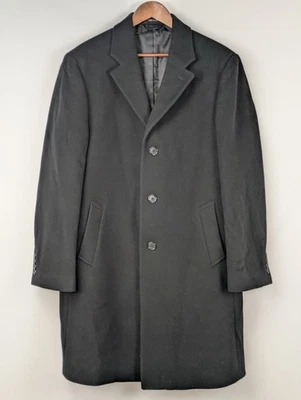 Perry Ellis Portfolio Overcoat Mens 42R Black Wool Cashmere Single Breasted - Image 1 of 4