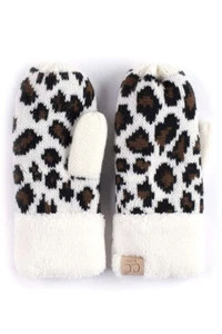 C.C 2-7 Years Children Girl Boy Kids Animal Leopard Ribbed Knit Mitten Gloves - Picture 1 of 13