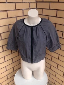 CUE Short Sleeve Grey Zip Front Top Jacket Size 6 - Picture 1 of 6