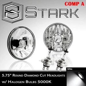 H5001 / H5006 Head Light Glass Diamond Cut Housing Lamp 5.75" Round H4 PAIR (A) - Picture 1 of 2