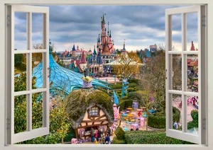 DISNEYLAND CASTLE PARIS 3D EFFECT WINDOW WALL STICKER POSTER MURAL DECAL ART 90 - Picture 1 of 1