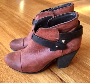 Rag & Bone Heeled Boots In Brick Red Nubuck Suede/Black Leather, Size 39 - Picture 1 of 13