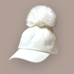 Vera NY Faux Leather Pom Adjustable Cap Hat Off-White Women’s OS - Picture 1 of 9