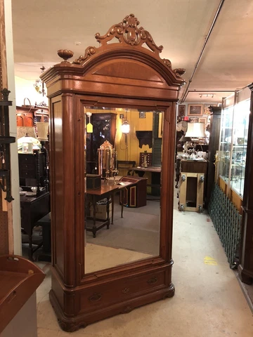 Antique American Walnut Victorian Beveled Mirror Door Wardrobe 99” X 46” X 19” Cover