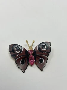 PIN BROCHE MARIPOSA TONO NEGRO Y ROJO CHECO PINTADO A MANO ESMALTE DIAMANTES DE IMITACIÓN DE COLECCIÓN - Imagen 1 de 5
