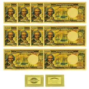New Caledonia 5000 Francs Gold Foil Banknotes 10pcs Plastic Money Collectibles - Picture 1 of 5