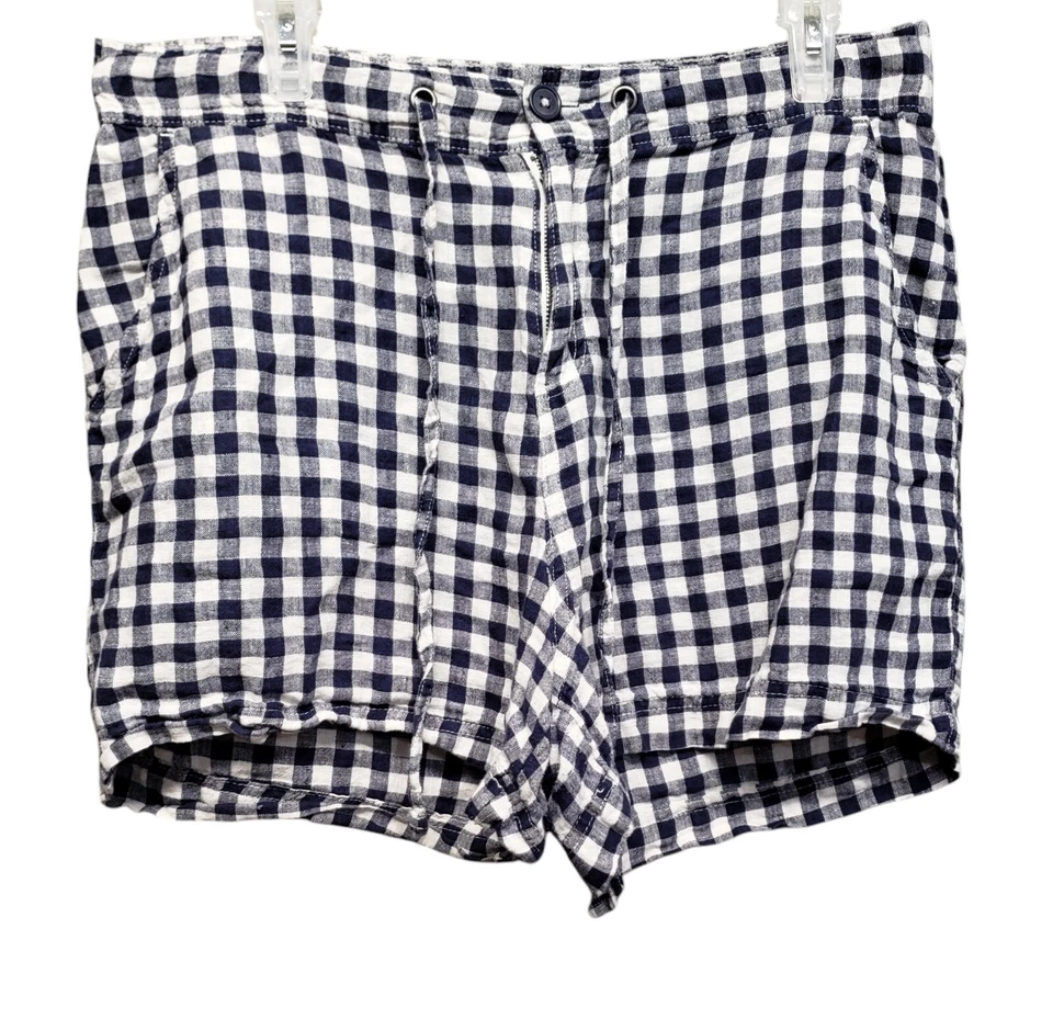 Pantalones Cortos Jones New York Para Mujer Grandes 100% Lino Cuadros Guinga Azul Alto 34x3.5 Foto 1 de 4