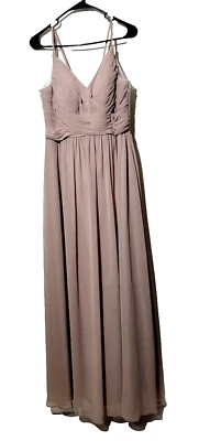 Vestido de Dama de Honor Azazie A10 Largo Encaje Plisado Romántico Taupe Gasa Fluido Mujer Foto 1 de 4