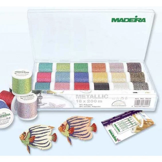 BOX SET 18 FILATI FILO MADEIRA METALLIC SUPERTWIST DA PER RICAMARE CUCIRE QUILT - Immagine 1 di 1