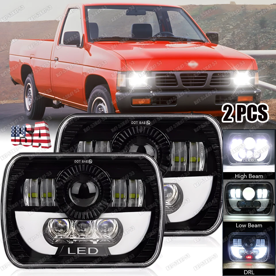 Par de faros LED 5x7" 7x6" haz alto/bajo DRL lámpara para camioneta Nissan carrocería dura D21 Foto 1 de 4