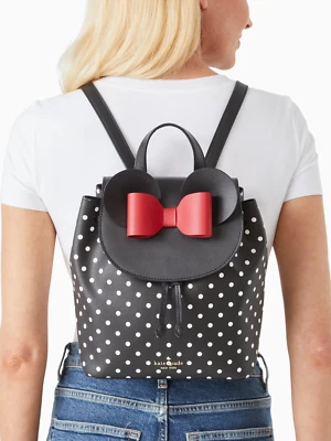 Kate Spade Disney Minnie Mouse Flap Black Leather Backpack K4642 Red Bow NWT FS - Image 1 of 4