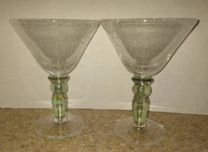 2 Pottery Barn Wine Water Goblet Hand Blown Glass Bubble Seeded Iridescent Stem - Picture 1 of 9