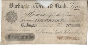BILLETE PROVINCIAL BURLINGTON & DRIFFIELD SALIDA DE CINCO LIBRAS 286n 1844 - Imagen 1 de 2